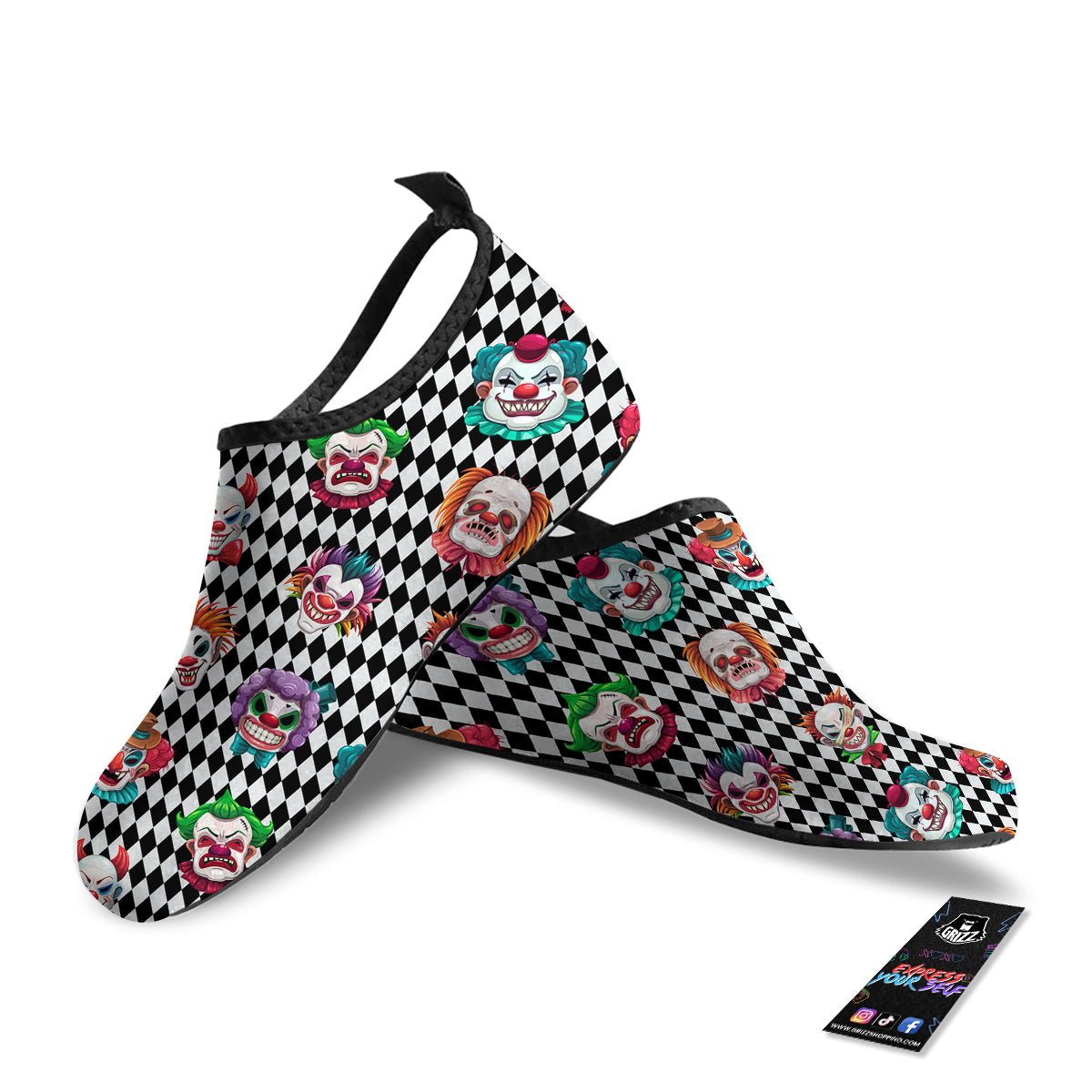 Clown Faces And Harlequin Black Print Pattern Water Shoes-grizzshop