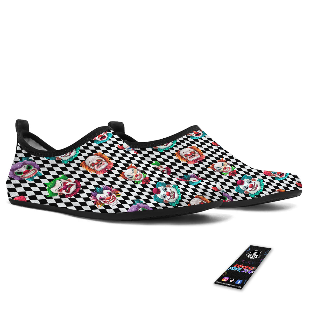 Clown Faces And Harlequin Black Print Pattern Water Shoes-grizzshop