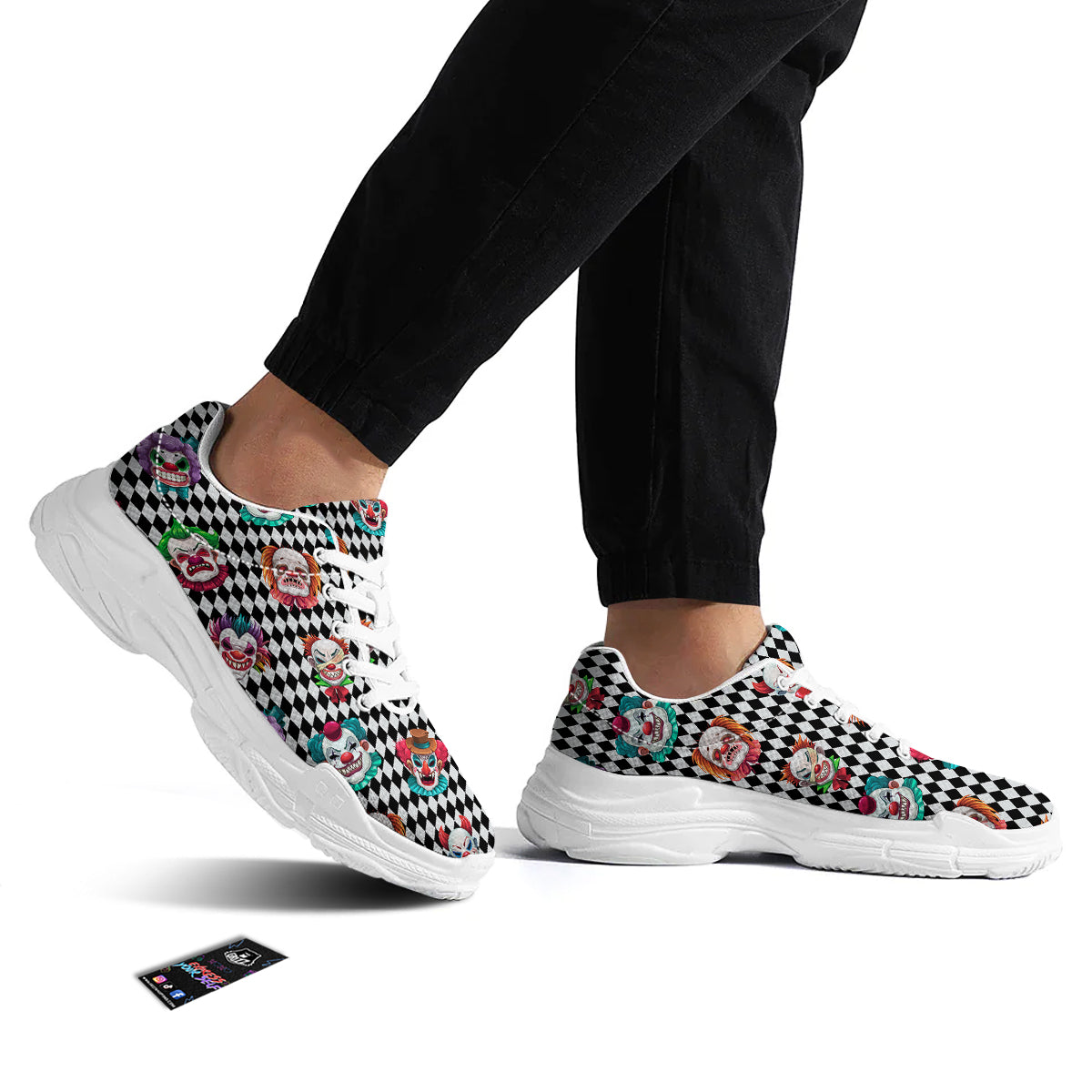 Clown Faces And Harlequin Black Print Pattern White Chunky Shoes-grizzshop
