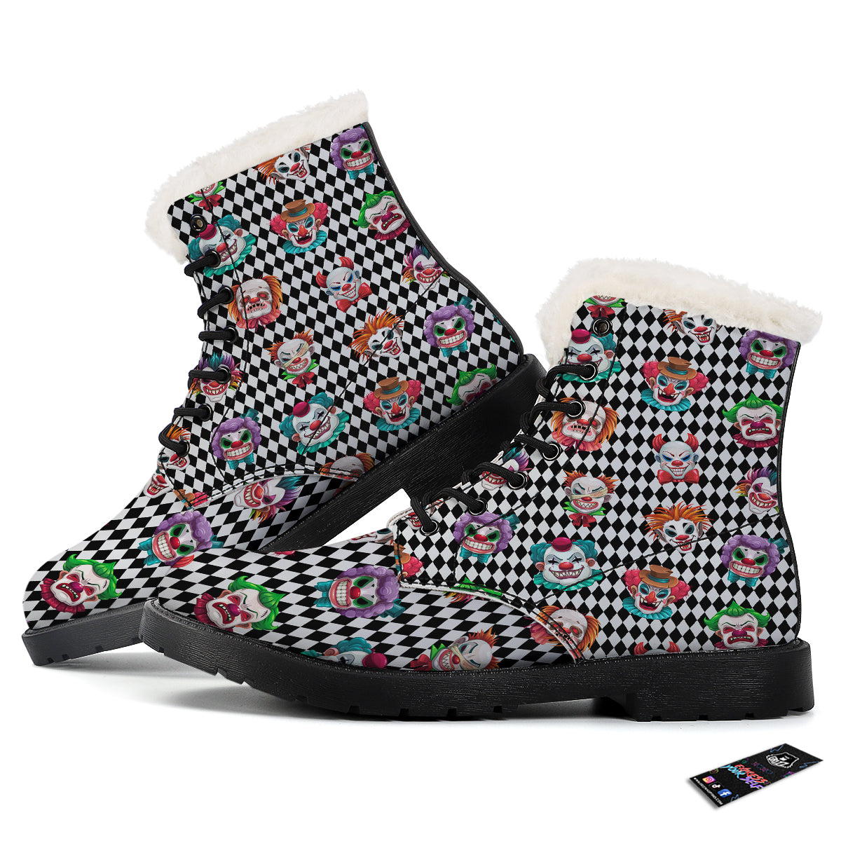Clown Faces And Harlequin Black Print Pattern Winter Boots-grizzshop