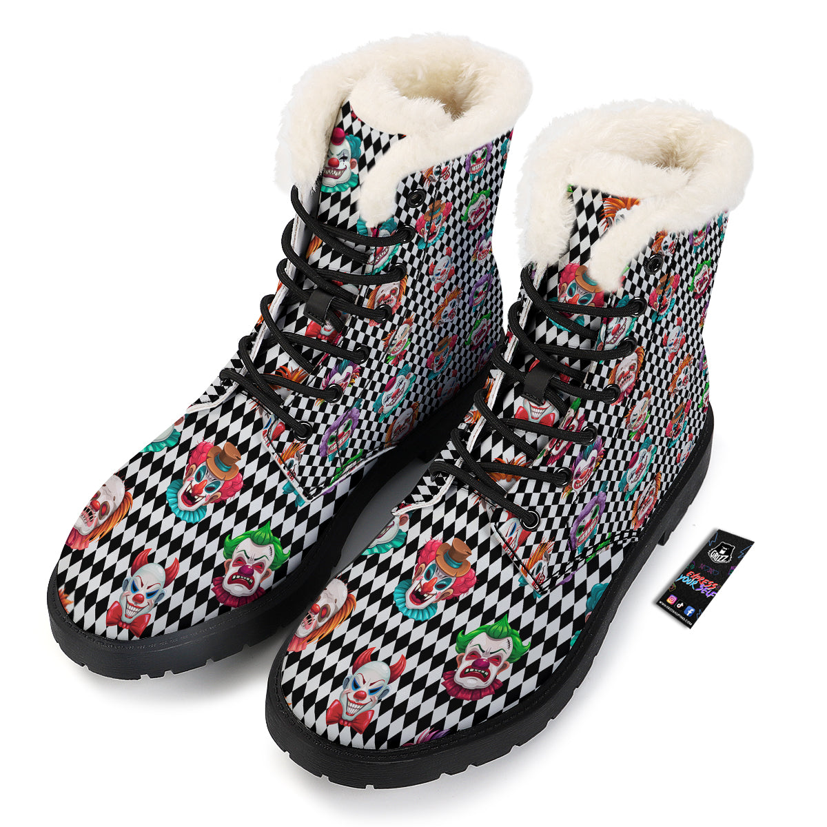 Clown Faces And Harlequin Black Print Pattern Winter Boots-grizzshop