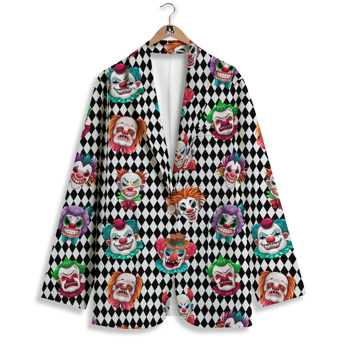 Clown Faces And Harlequin Black Print Pattern Women's Blazer-grizzshop