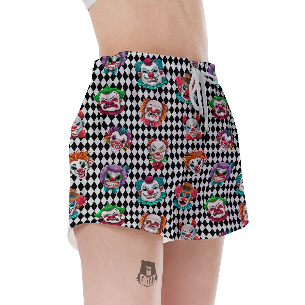 Clown Faces And Harlequin Black Print Pattern Women's Shorts-grizzshop