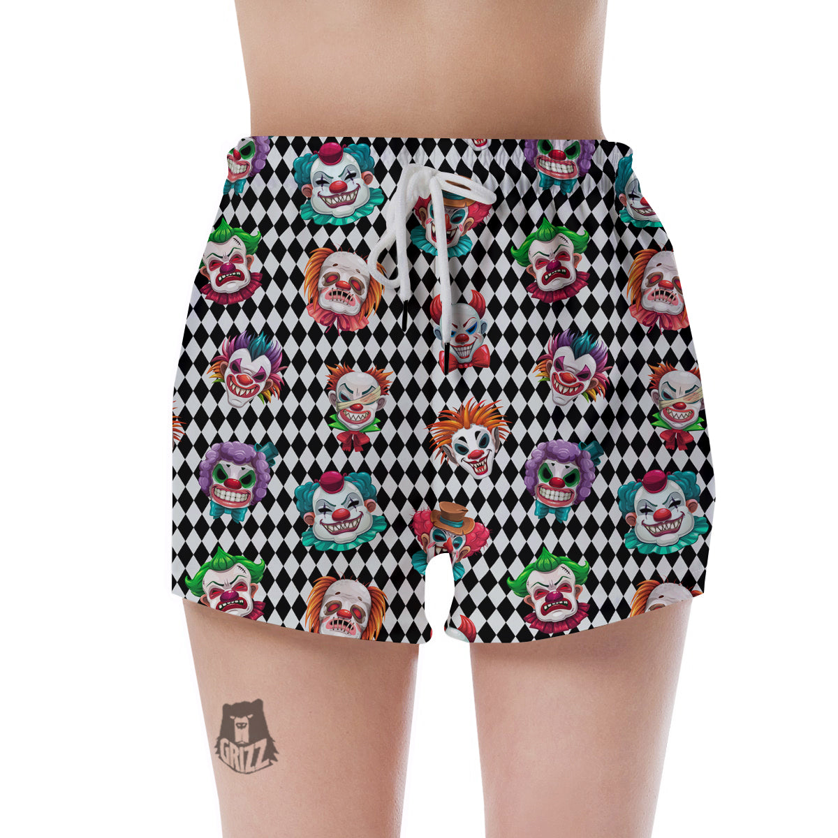 Clown Faces And Harlequin Black Print Pattern Women's Shorts-grizzshop