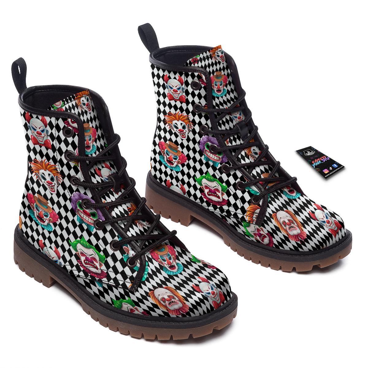 Clown Faces And Harlequin Black Print Pattern Work Boots-grizzshop
