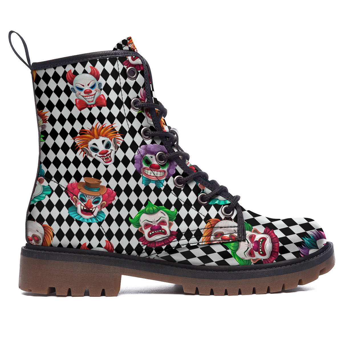 Clown Faces And Harlequin Black Print Pattern Work Boots-grizzshop