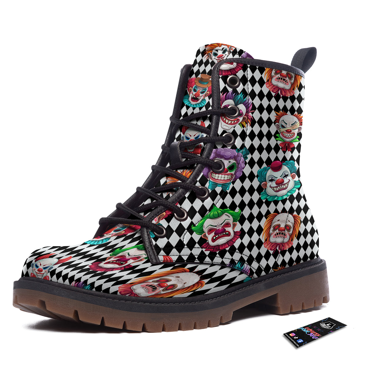 Clown Faces And Harlequin Black Print Pattern Work Boots-grizzshop