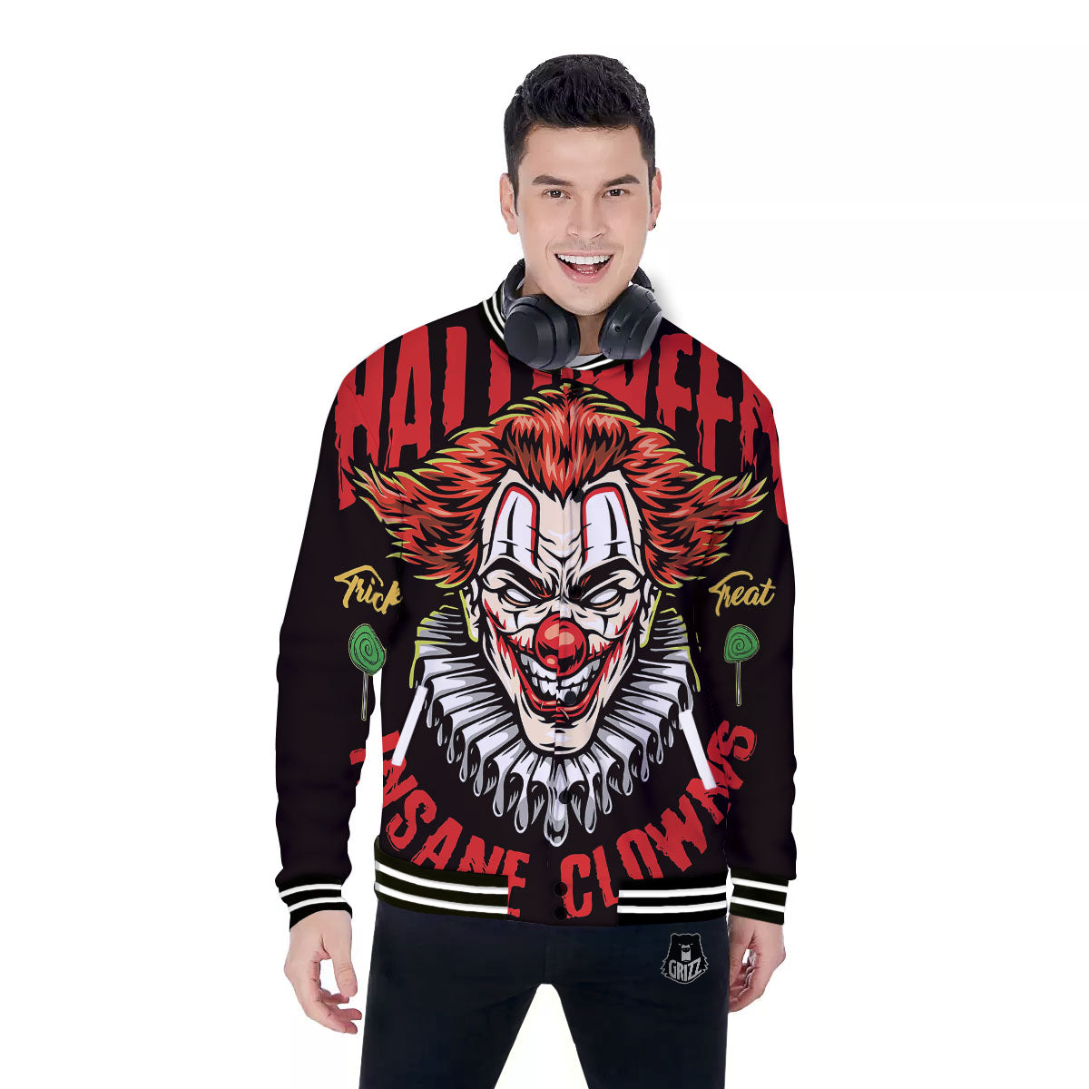 Clown Halloween Print Baseball Jacket-grizzshop