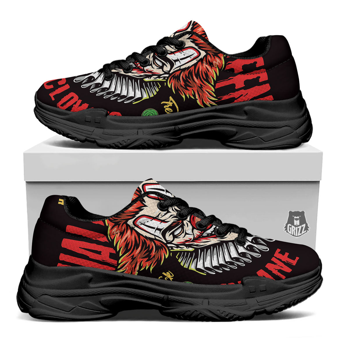 Clown Halloween Print Black Chunky Shoes-grizzshop
