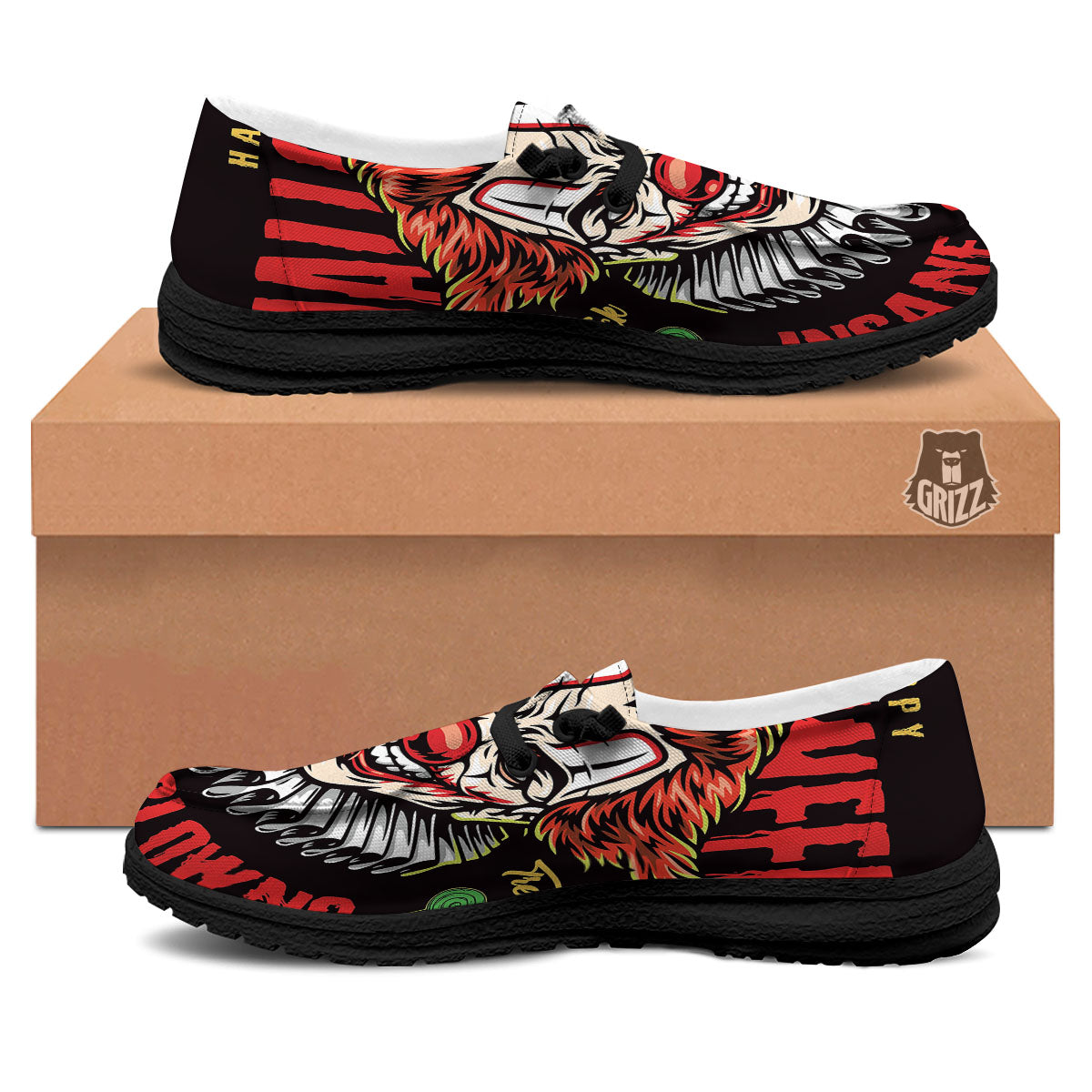 Clown Halloween Print Black Loafers-grizzshop