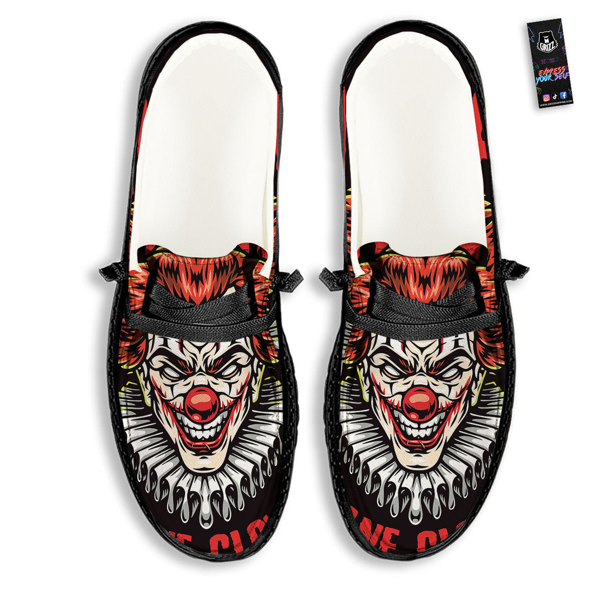 Clown Halloween Print Black Loafers-grizzshop