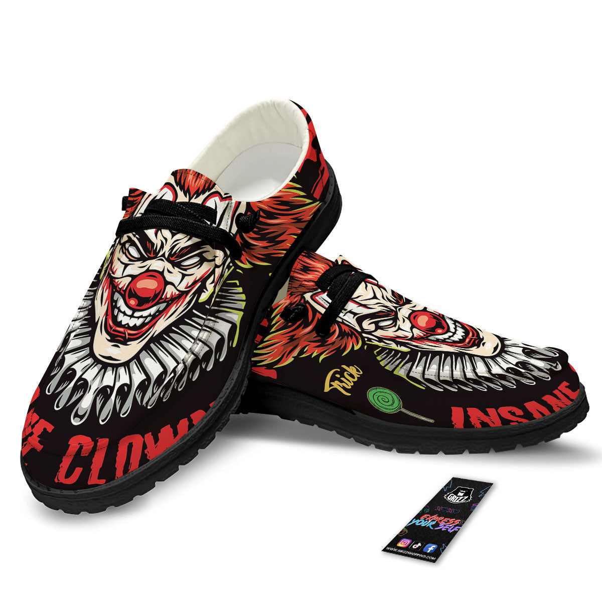 Clown Halloween Print Black Loafers-grizzshop