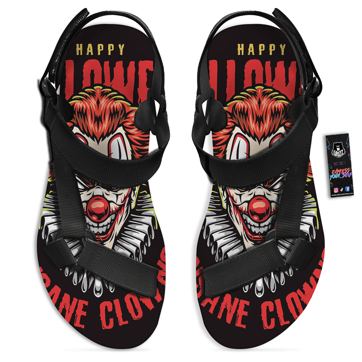 Clown Halloween Print Black Open Toe Sandals-grizzshop