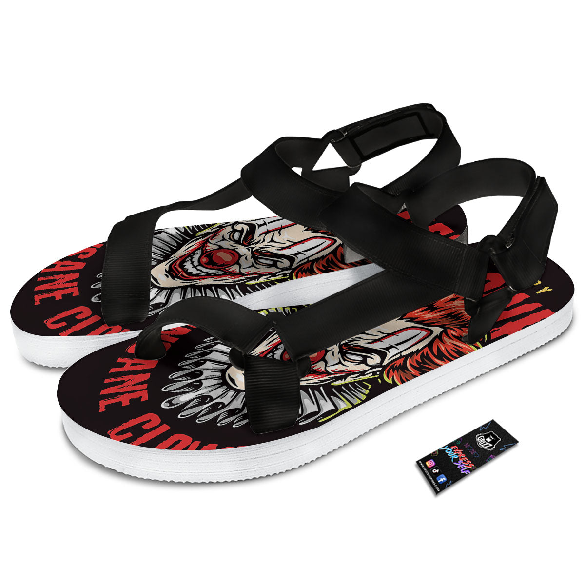 Clown Halloween Print Black Open Toe Sandals-grizzshop