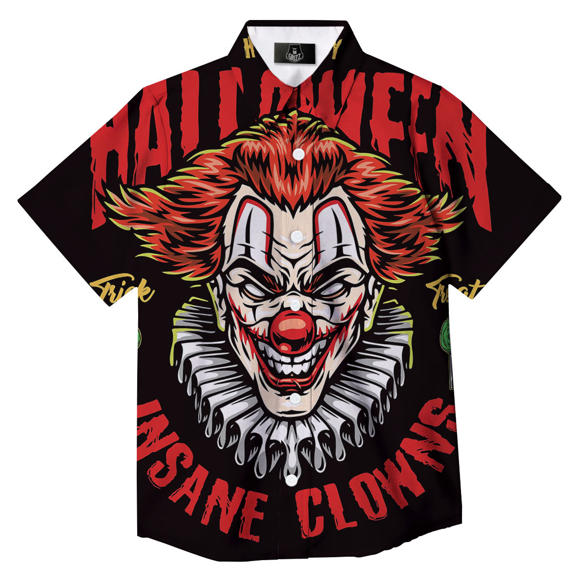 Clown Halloween Print Button Up Shirt-grizzshop