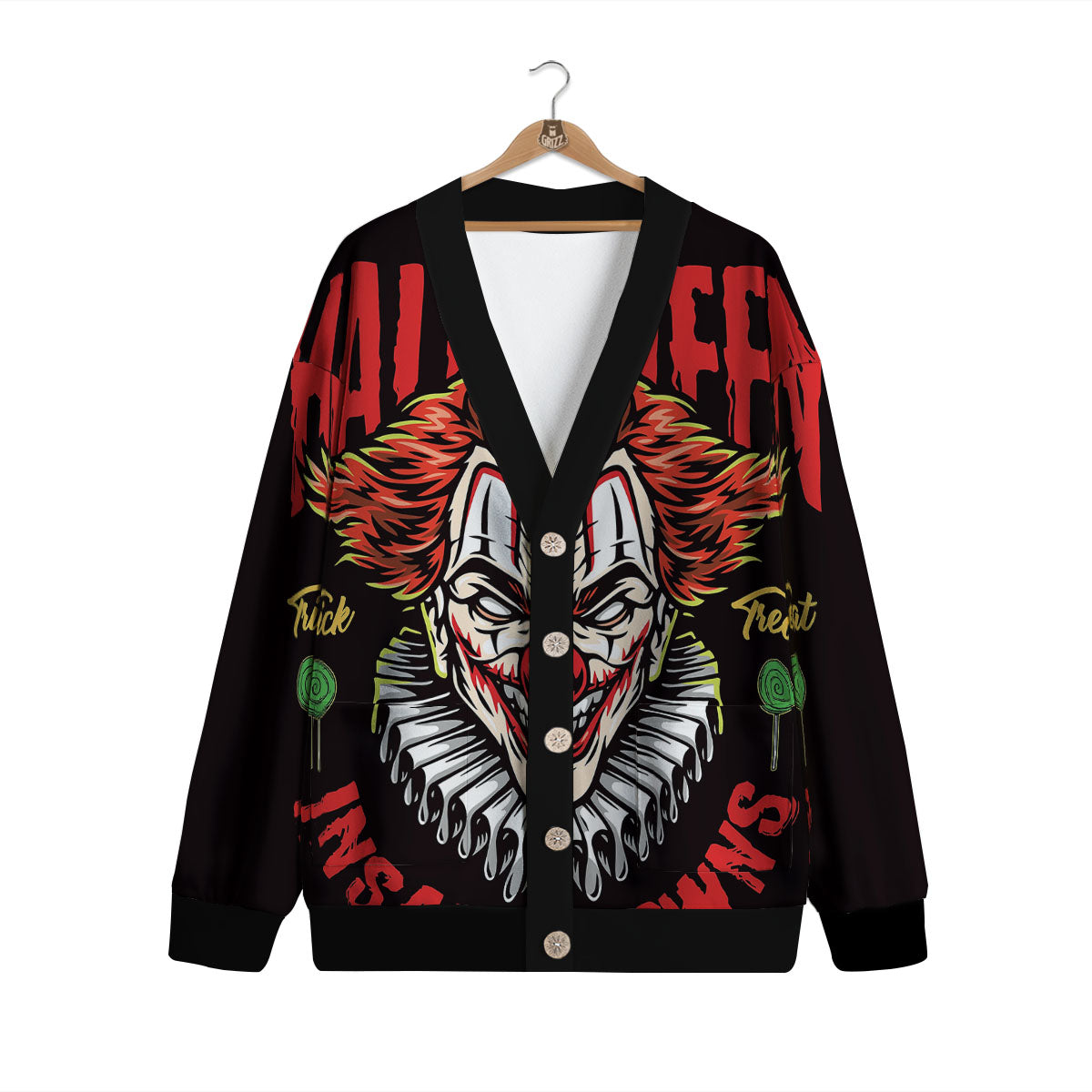 Clown Halloween Print Cardigan-grizzshop