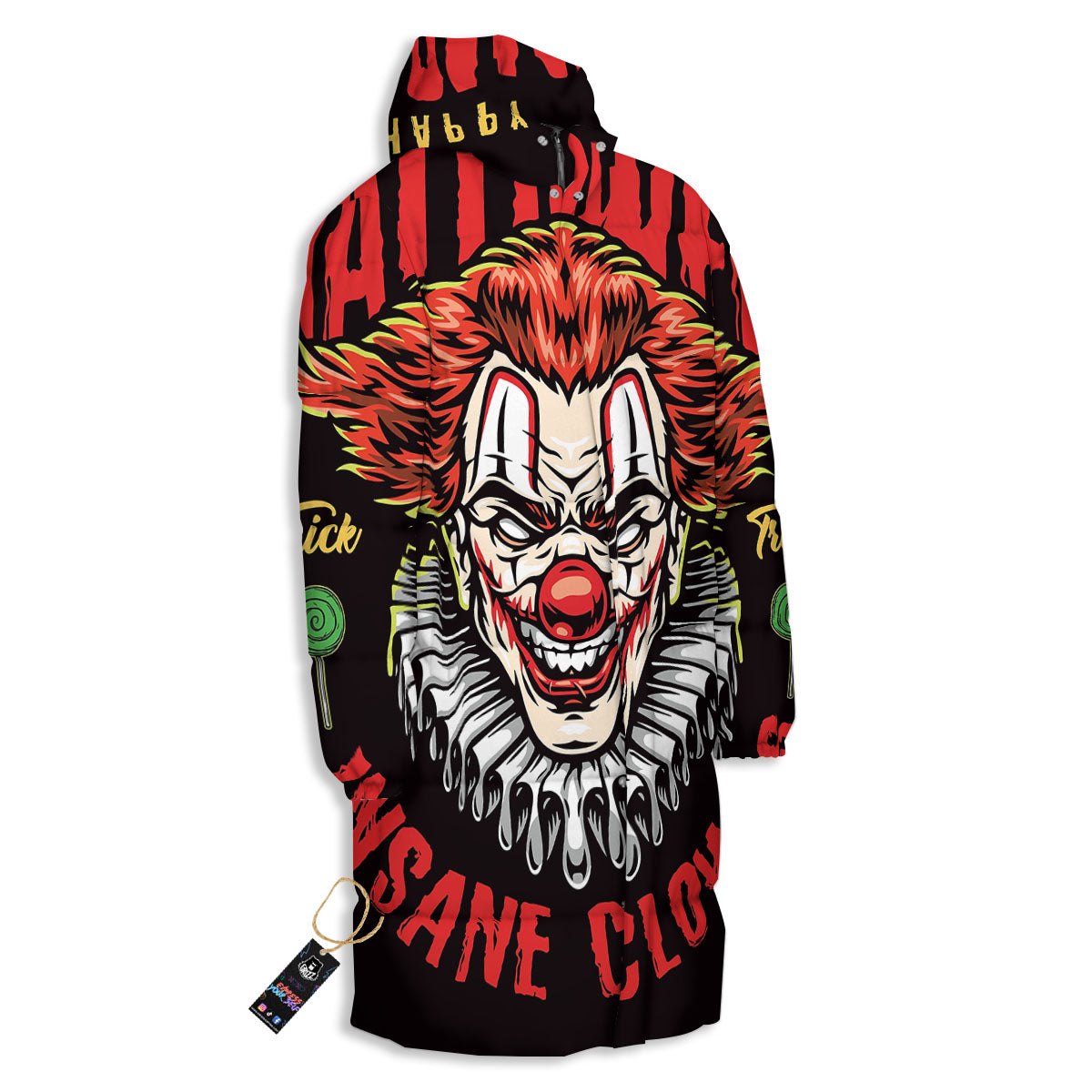 Clown Halloween Print Long Down Jacket-grizzshop