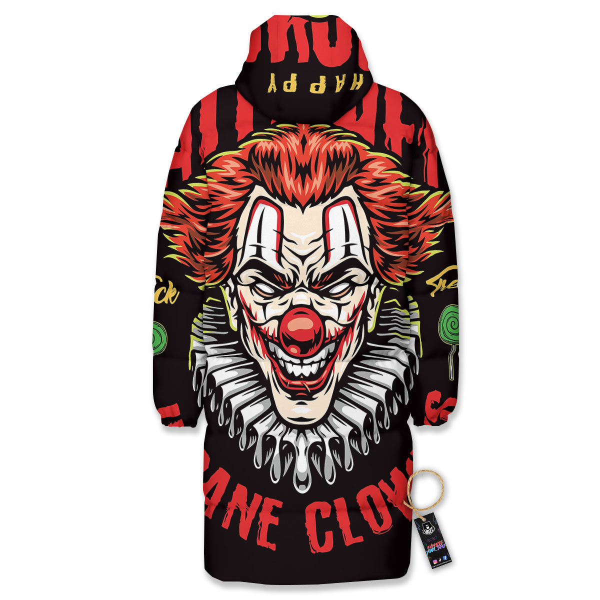 Clown Halloween Print Long Down Jacket-grizzshop