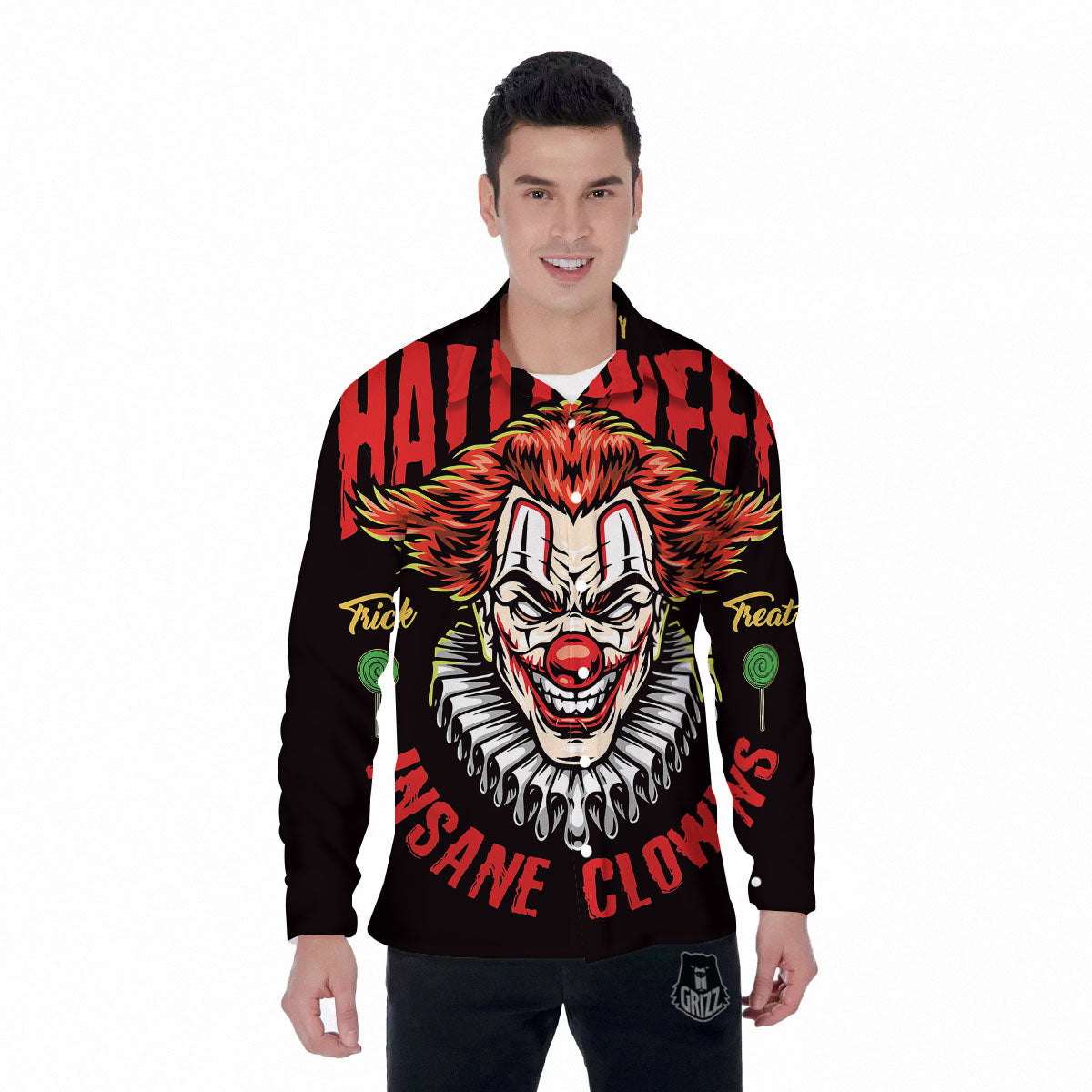 Clown Halloween Print Men's Long Sleeve Shirts-grizzshop