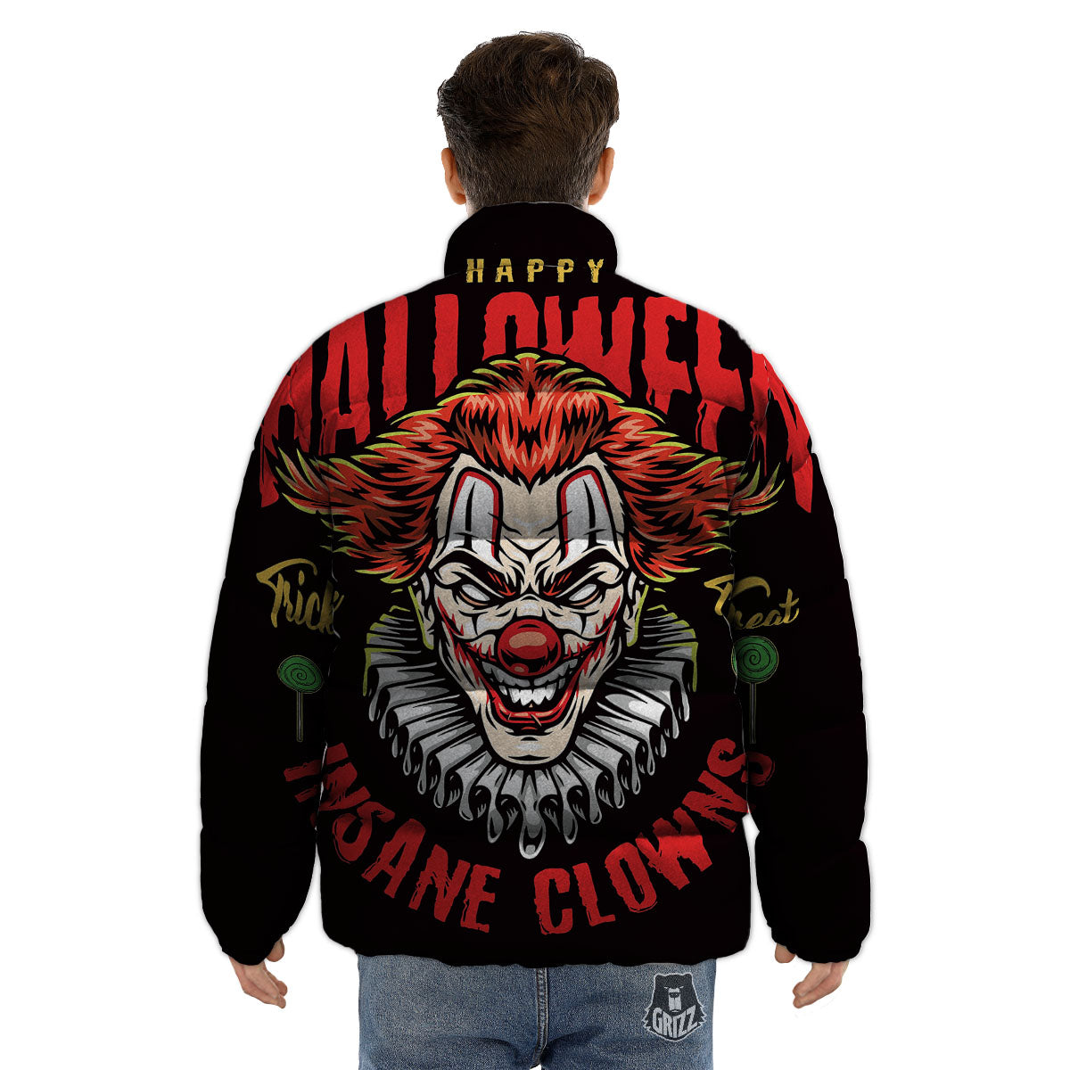 Clown Halloween Print Puffer Jacket-grizzshop