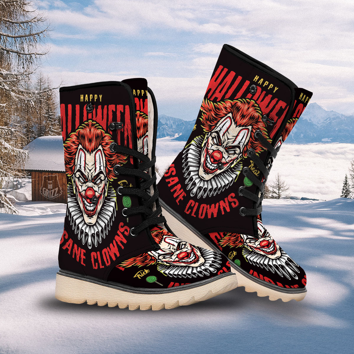 Clown Halloween Print Snow Boots-grizzshop