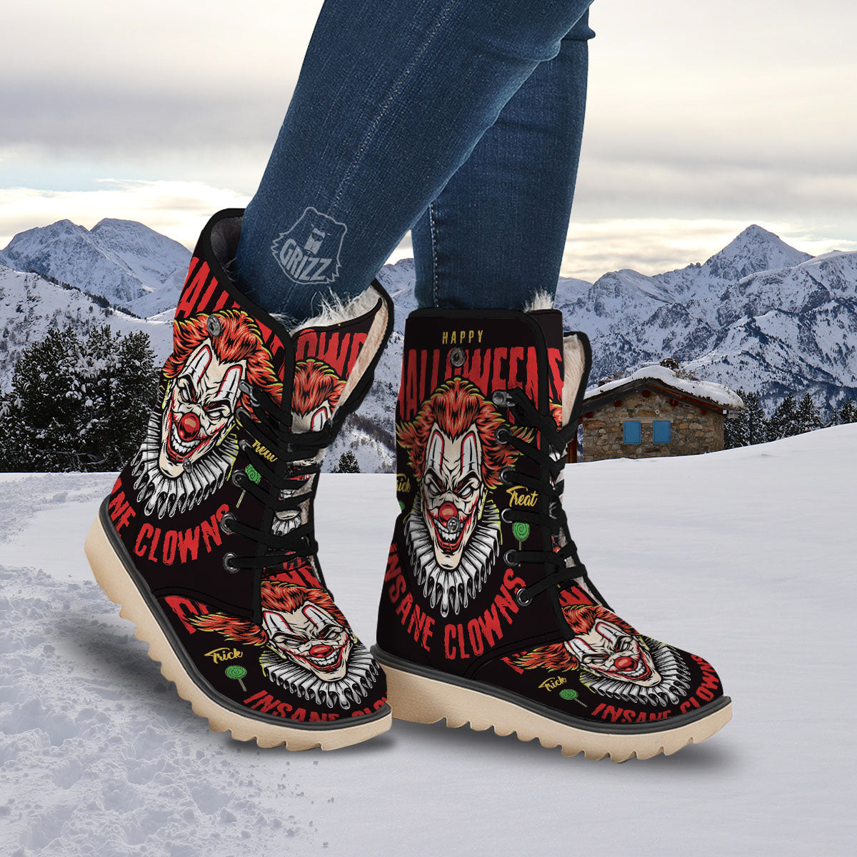 Clown Halloween Print Snow Boots-grizzshop