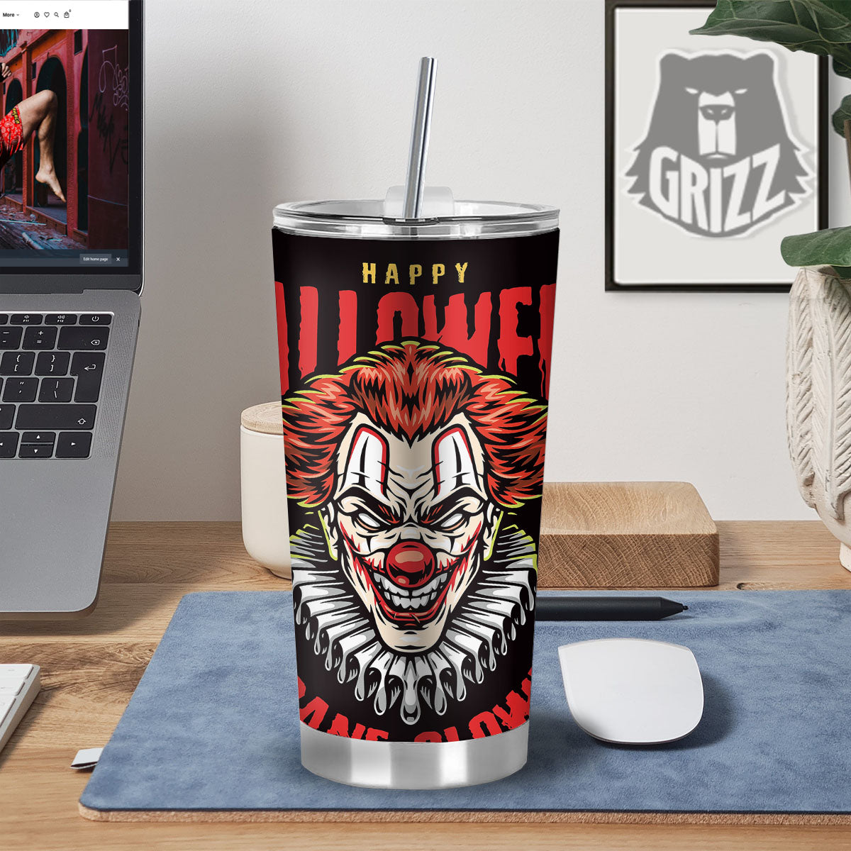 Clown Halloween Print Tumbler-grizzshop