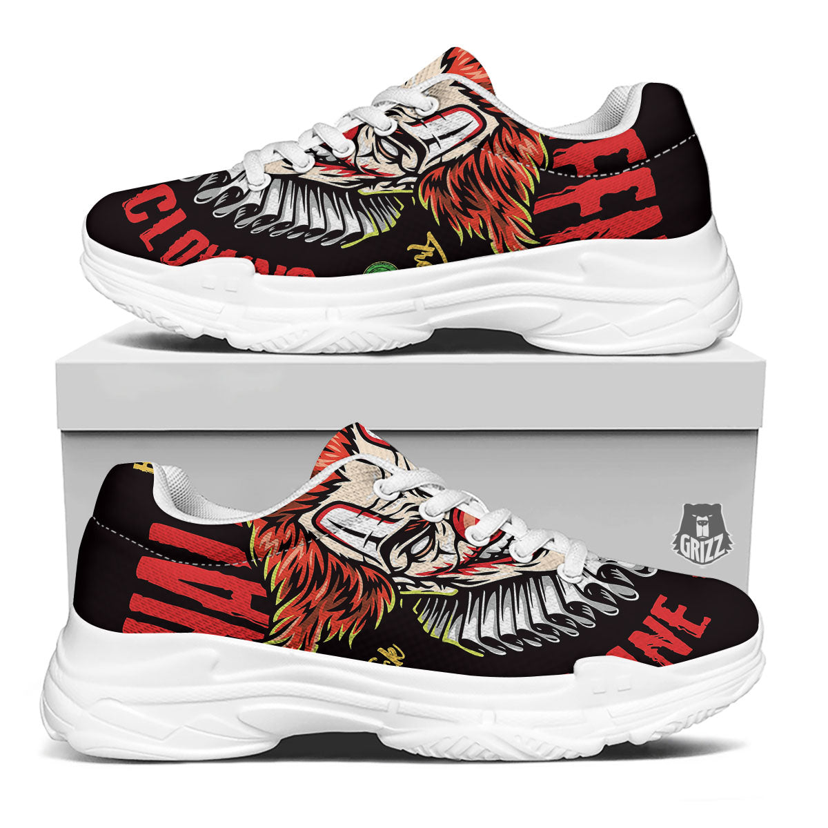 Clown Halloween Print White Chunky Shoes-grizzshop