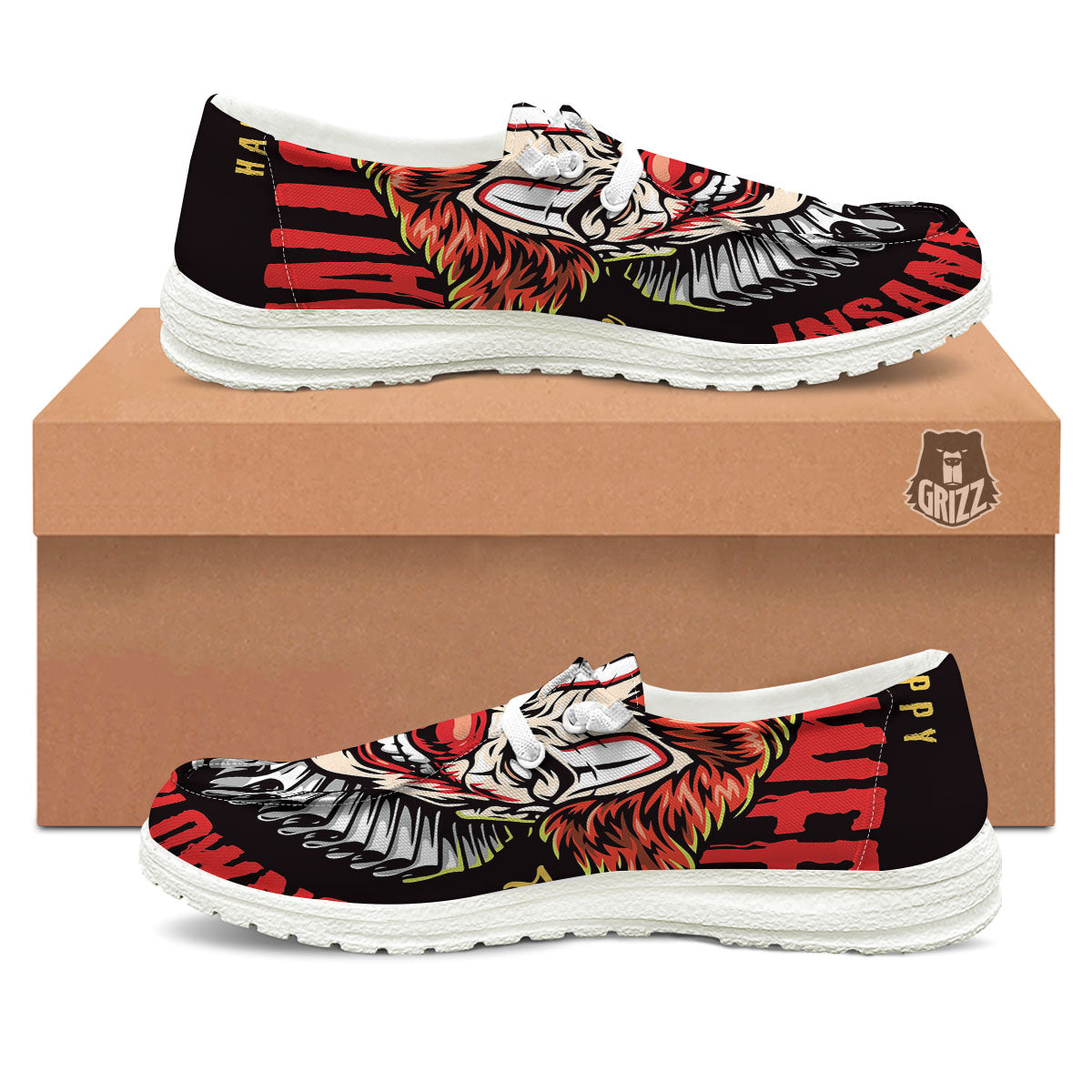 Clown Halloween Print White Loafers-grizzshop