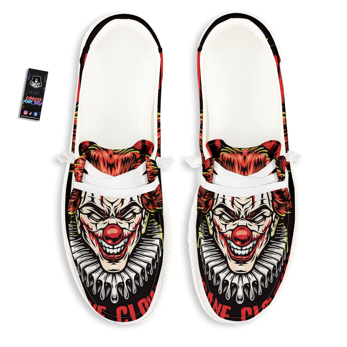 Clown Halloween Print White Loafers-grizzshop