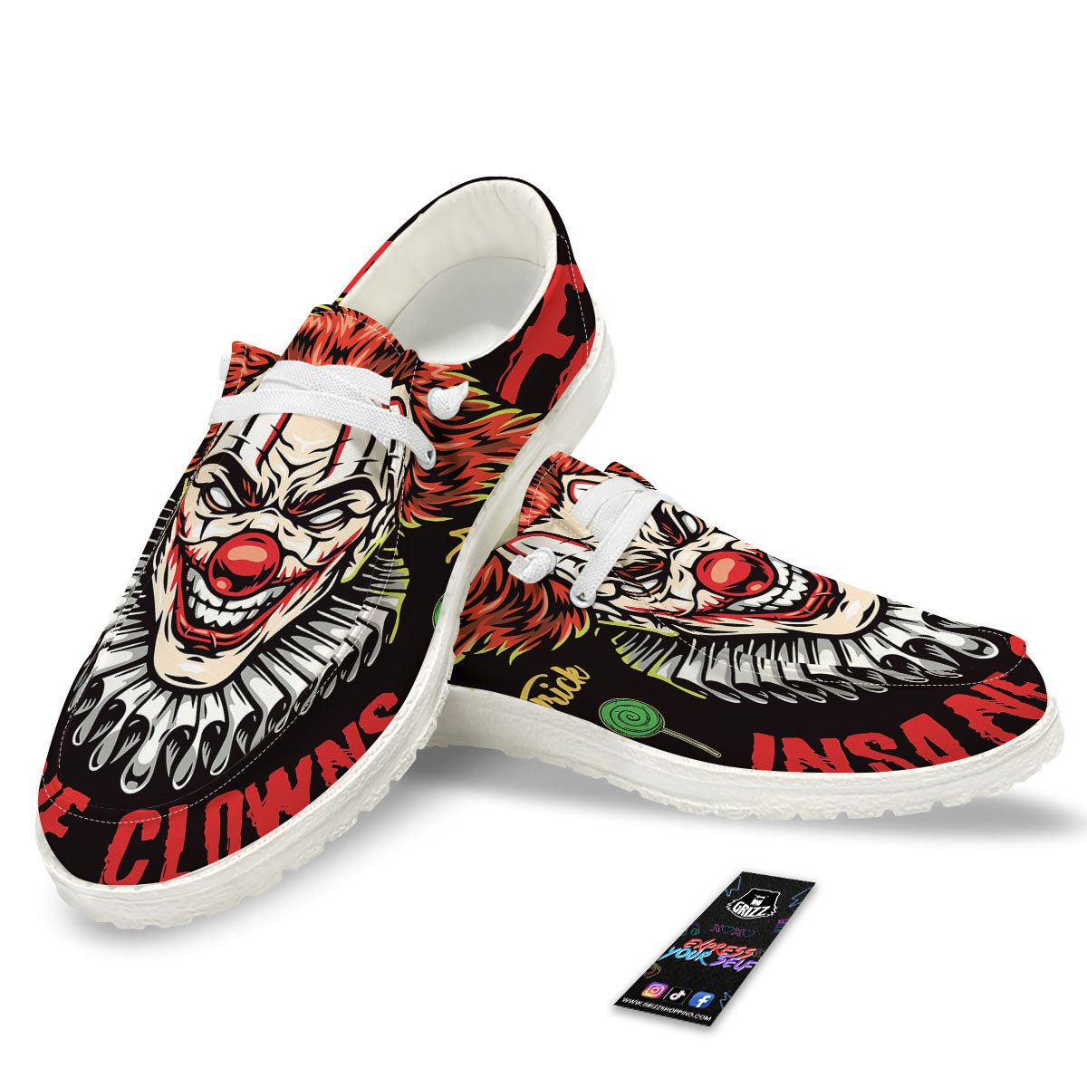 Clown Halloween Print White Loafers-grizzshop