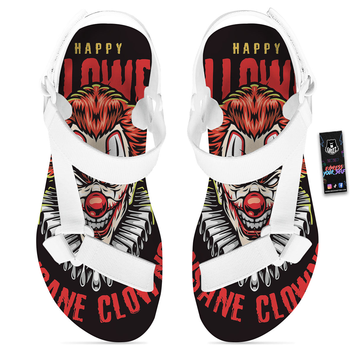 Clown Halloween Print White Open Toe Sandals-grizzshop