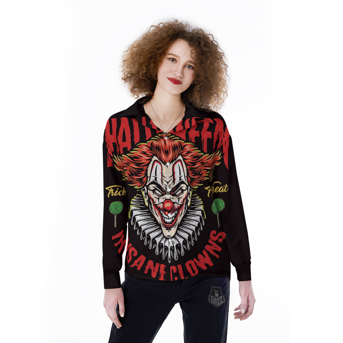 Clown Halloween Print Women's Long Sleeve Shirts-grizzshop