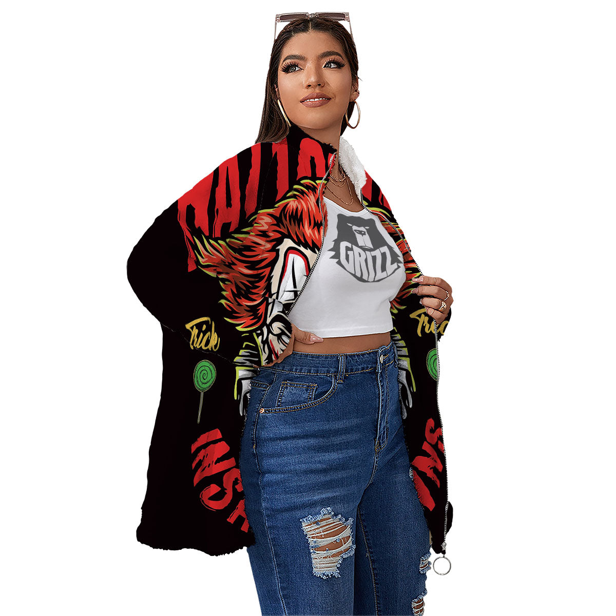 Clown Halloween Print Women's Sherpa Jacket-grizzshop