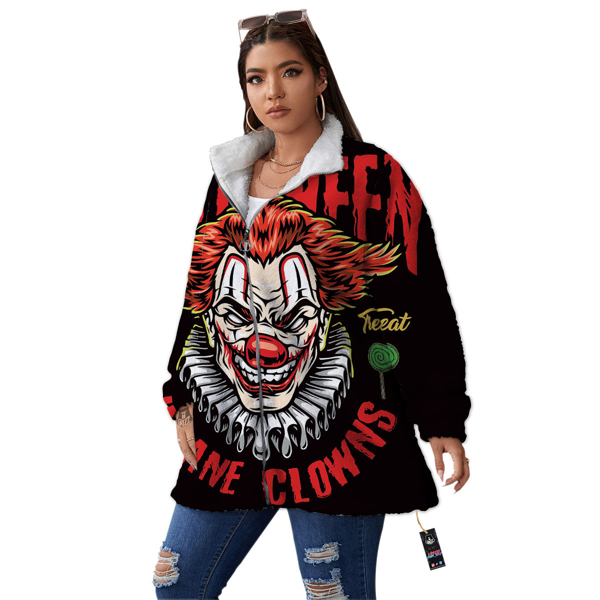 Clown Halloween Print Women's Sherpa Jacket-grizzshop