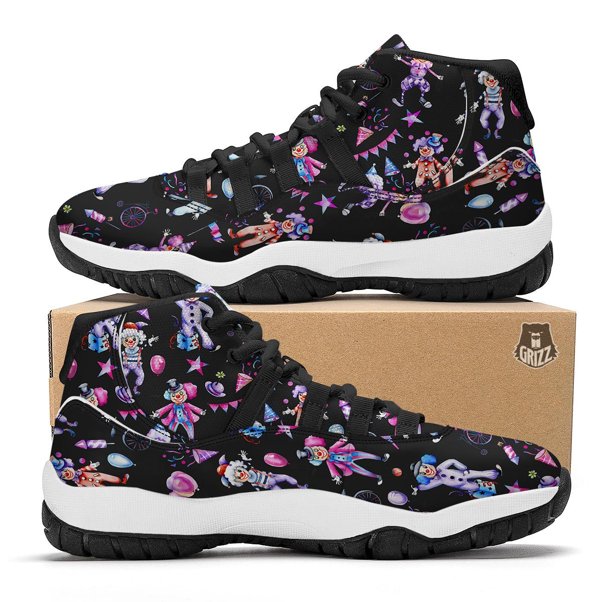 Clown Pattern Print Black Bball Shoes-grizzshop