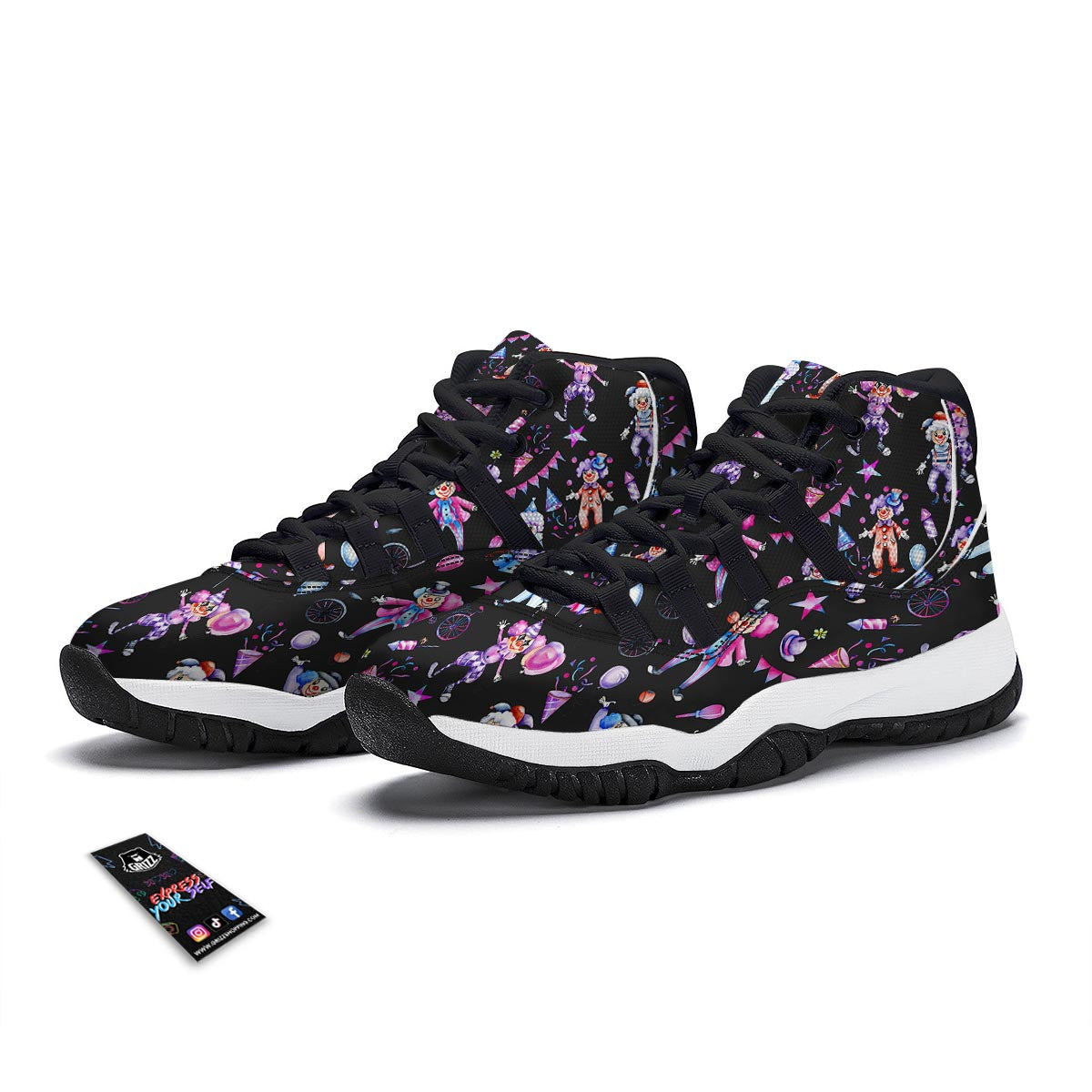 Clown Pattern Print Black Bball Shoes-grizzshop