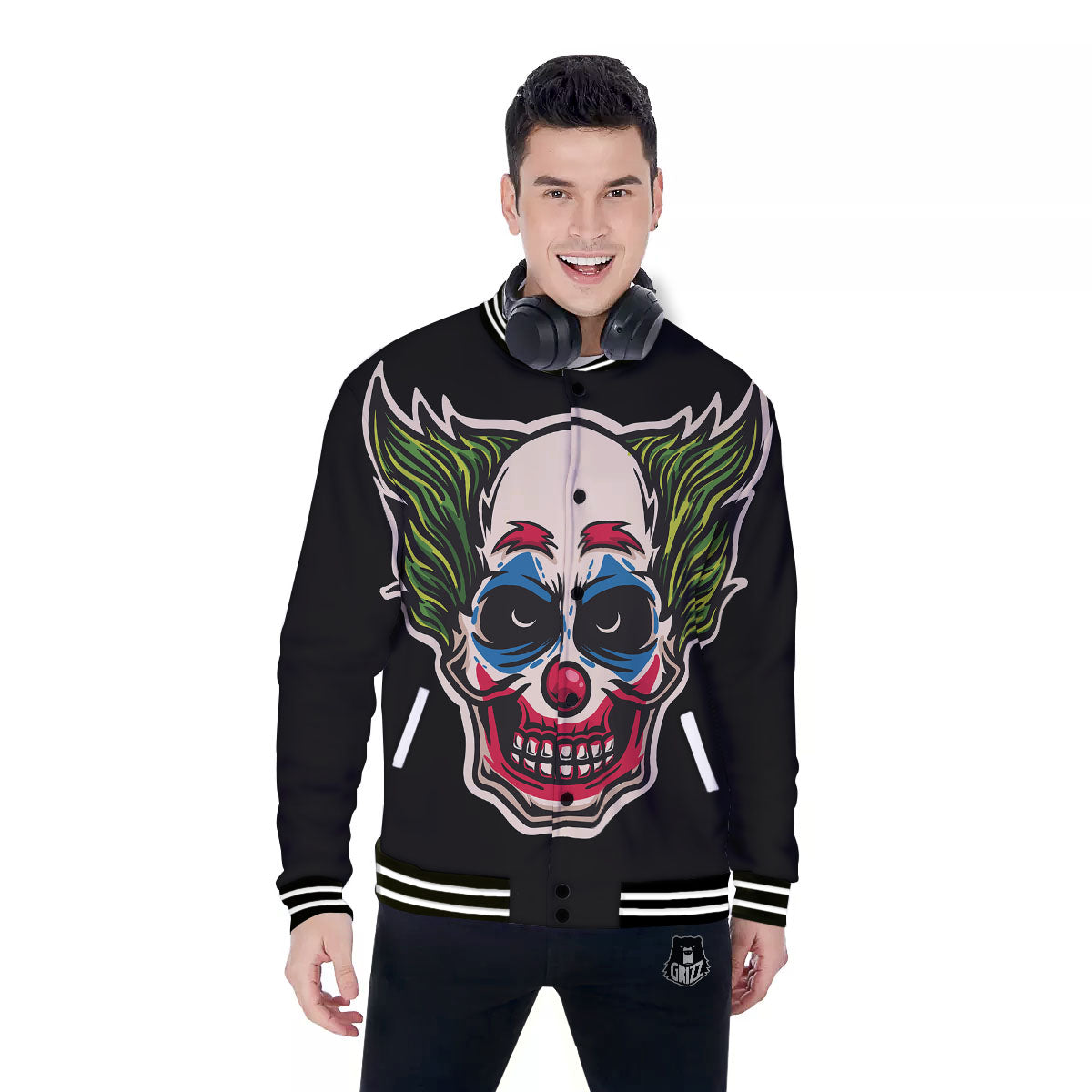 Clown Scary Cartoon Print Baseball Jacket-grizzshop