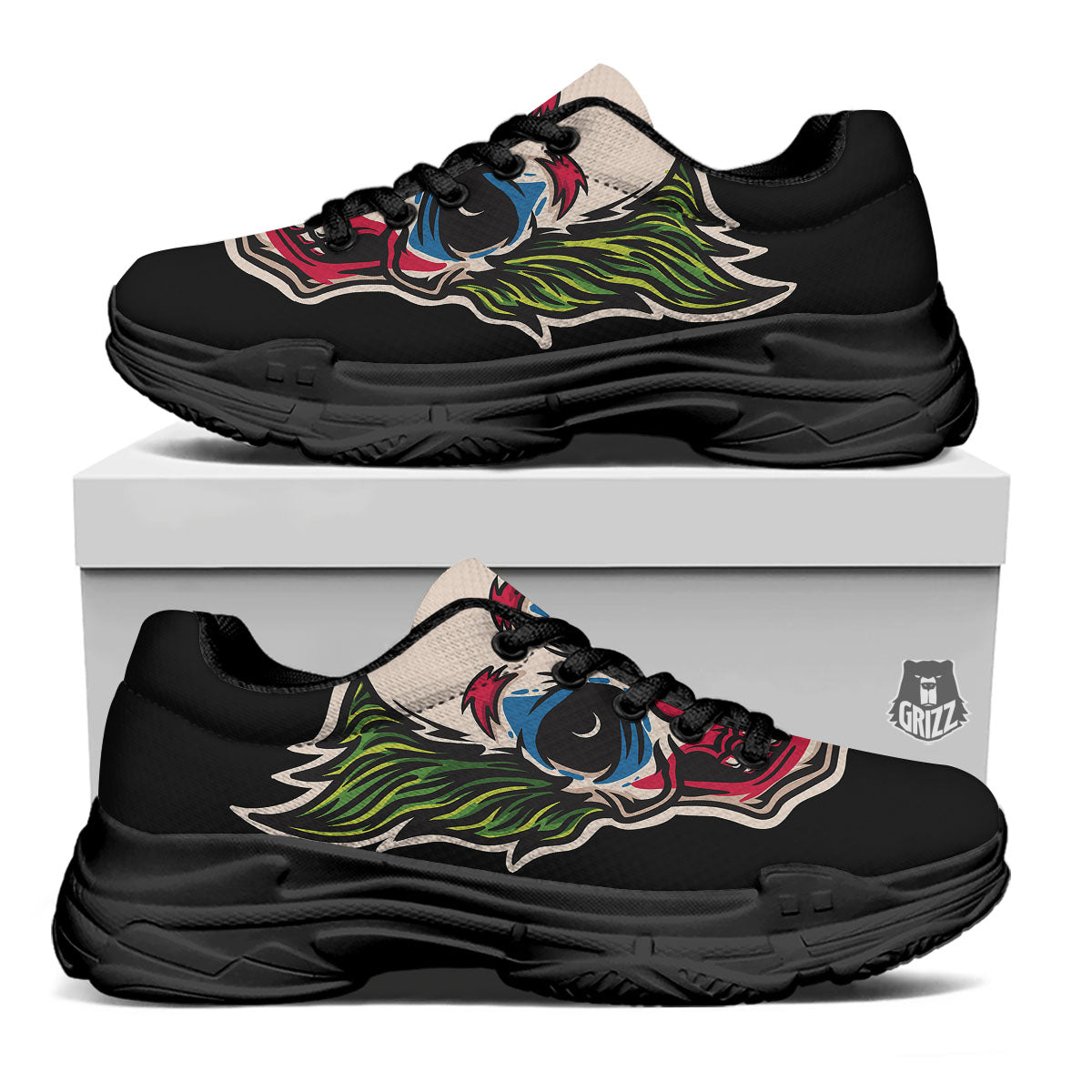 Clown Scary Cartoon Print Black Chunky Shoes-grizzshop