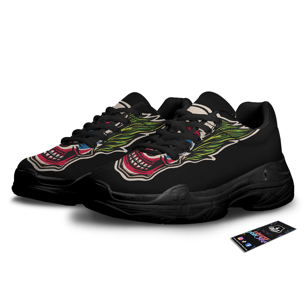 Clown Scary Cartoon Print Black Chunky Shoes-grizzshop