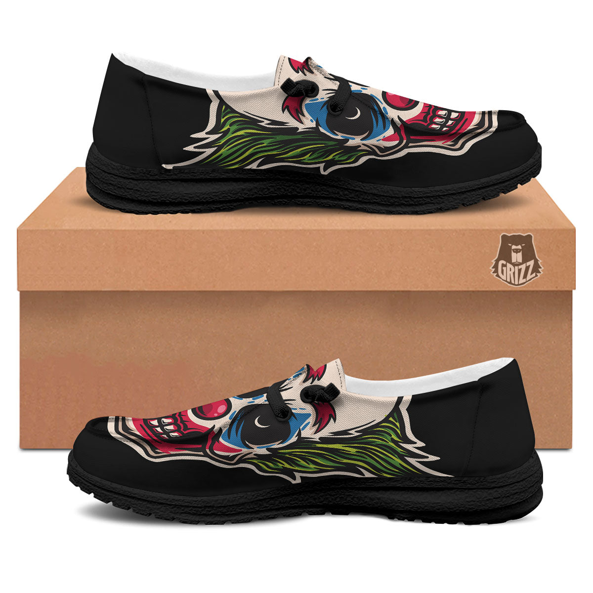 Clown Scary Cartoon Print Black Loafers-grizzshop