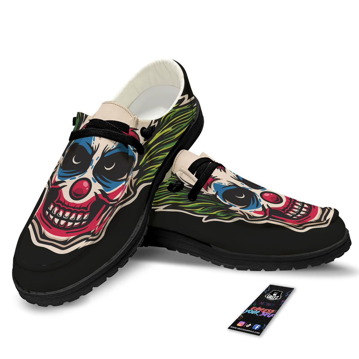 Clown Scary Cartoon Print Black Loafers-grizzshop