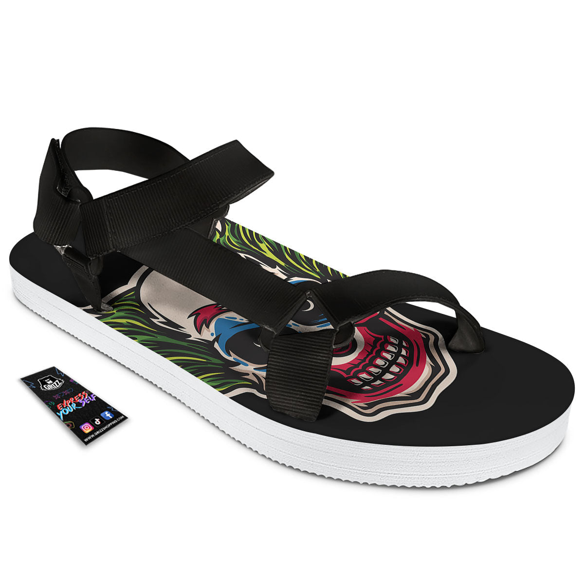 Clown Scary Cartoon Print Black Open Toe Sandals-grizzshop