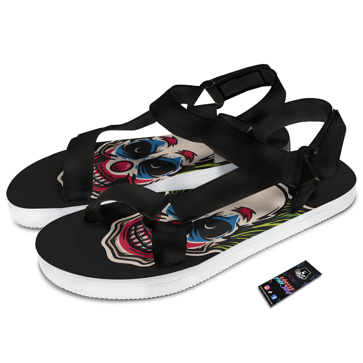 Clown Scary Cartoon Print Black Open Toe Sandals-grizzshop