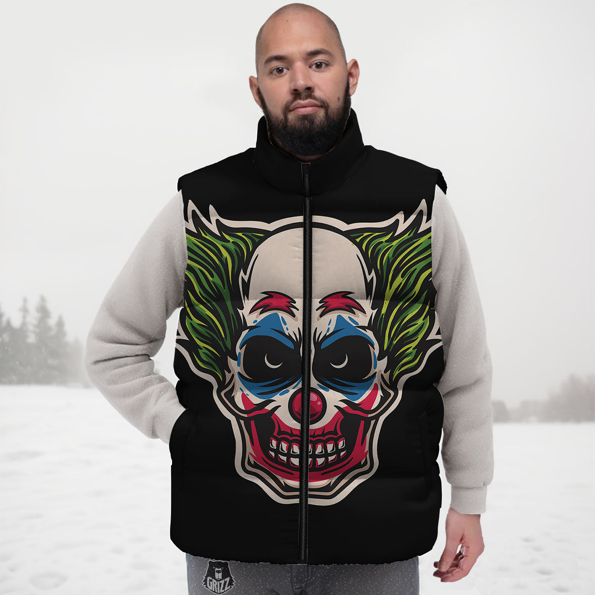 Clown Scary Cartoon Print Down Vest