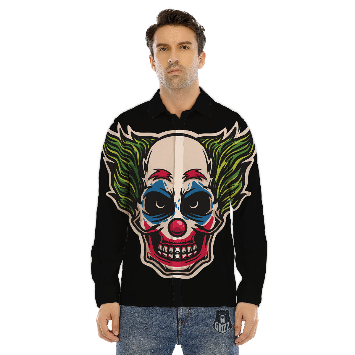 Clown Scary Cartoon Print Men's Dress Shirts-grizzshop