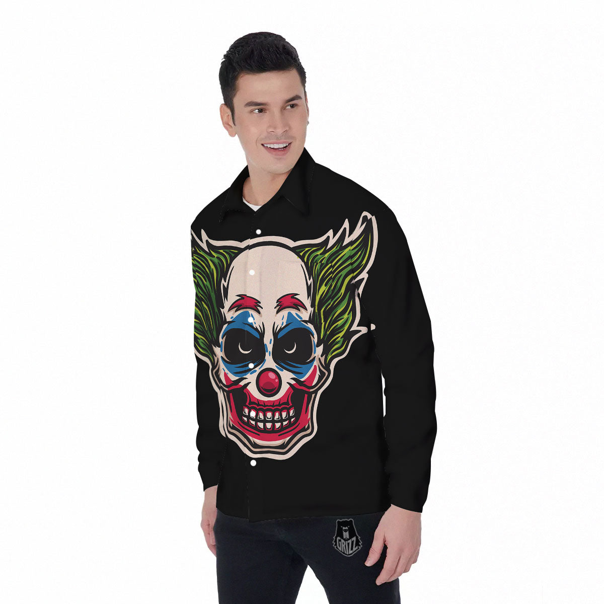 Clown Scary Cartoon Print Men's Long Sleeve Shirts-grizzshop