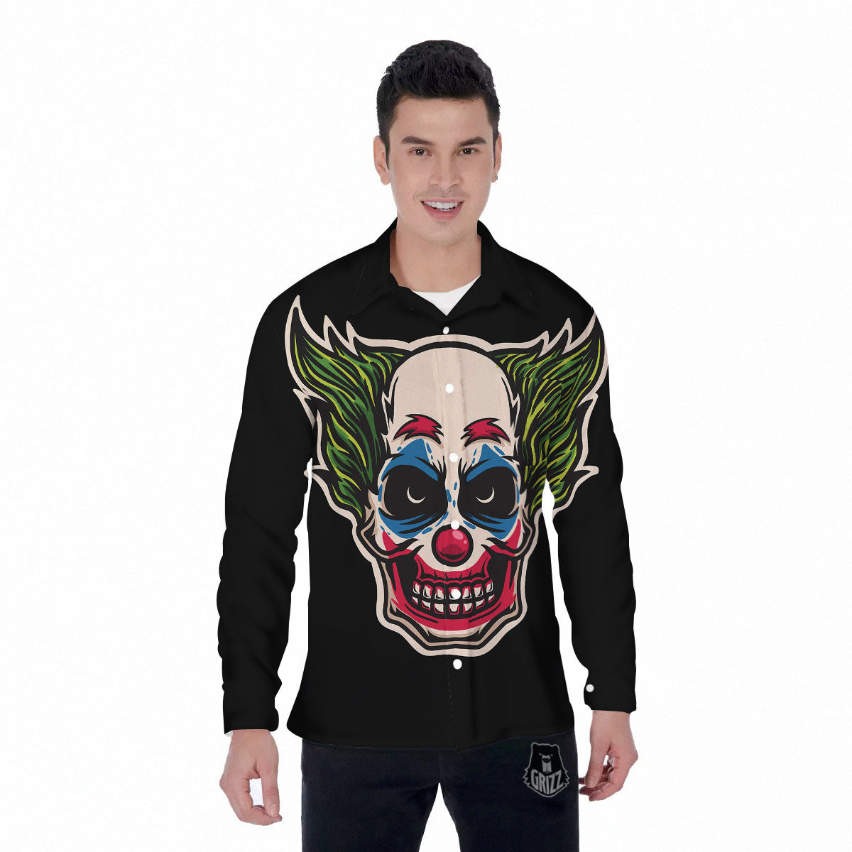 Clown Scary Cartoon Print Men's Long Sleeve Shirts-grizzshop