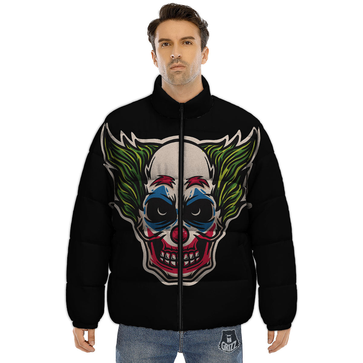 Clown Scary Cartoon Print Puffer Jacket-grizzshop