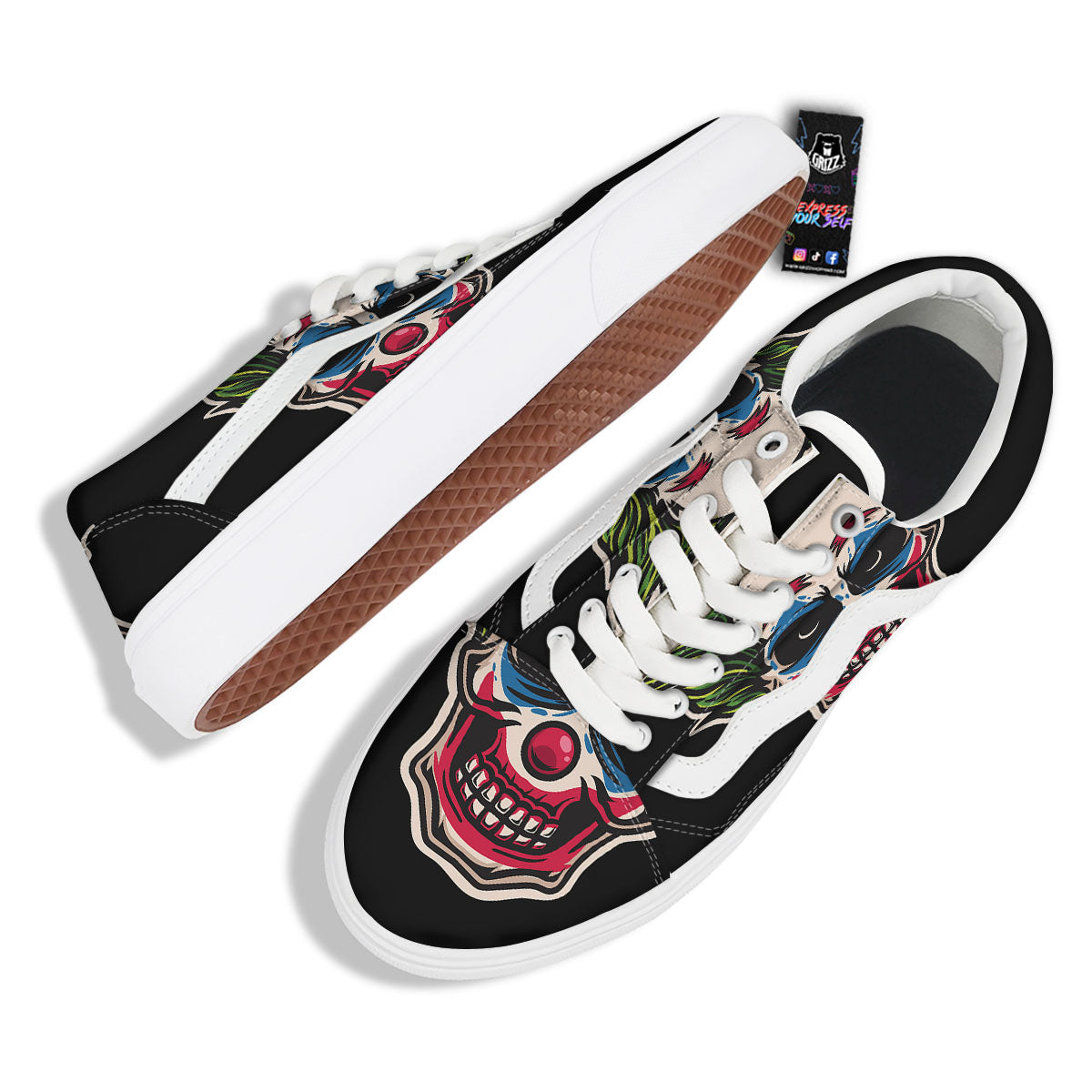 Clown Scary Cartoon Print Skate Shoes-grizzshop